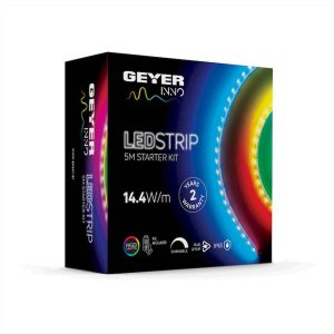 ΤΑΙΝΙΑ LED ΚΙΤ 14.4W RGB IP65 12V 5Μ ΜΕ CONTROLLER ΚΑΙ ΤΡΟΦΟΔΟΤΙΚΟ GEYER - LSKIT144RGB65