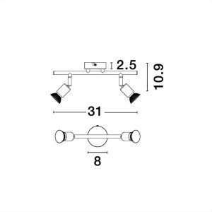 ΦΩΤΙΣΤΙΚΟ ΣΠΟΤ ΡΑΓΑ 2*GU10 ΜΑΥΡΟ ΜΕΤΑΛΛΙΚΟ LUP NOVA LUCE - 960006