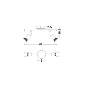 ΦΩΤΙΣΤΙΚΟ ΣΠΟΤ ΡΑΓΑ ΜΕΤΑΛΛΙΚΟ ΛΕΥΚΟ 2*GU10 BASE NOVA LUCE - 661002