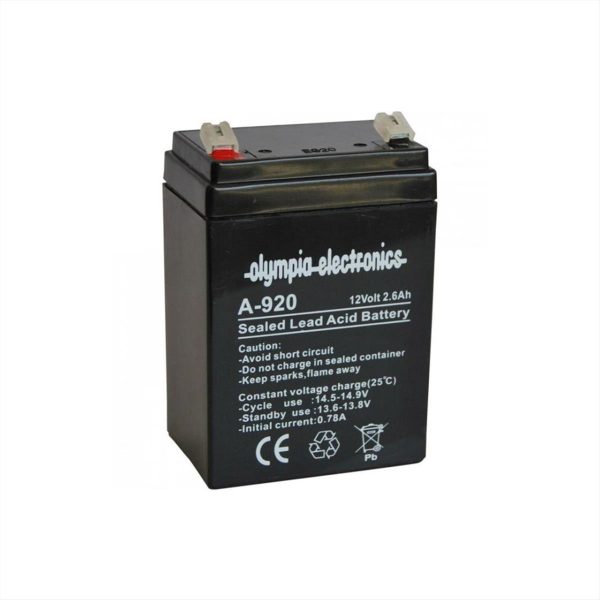 ΜΠΑΤΑΡΙΑ ΜΟΛΥΒΔΟΥ 12V/2.6Ah A-920 OLYMPIA ELECTRONICS - 603001226