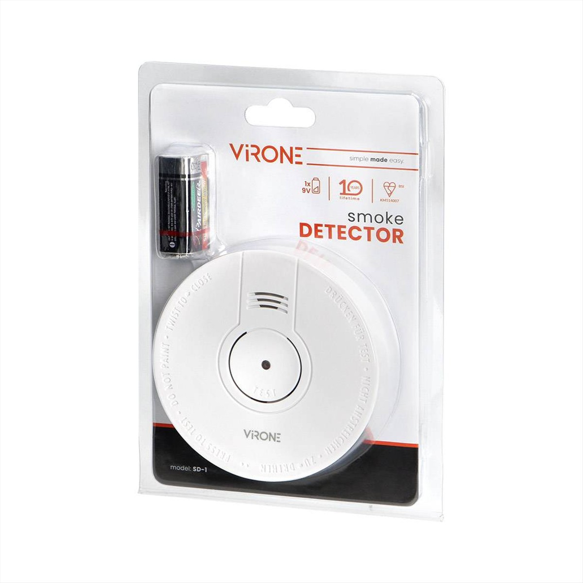 ΑΝΙΧΝΕΥΤΗΣ ΚΑΠΝΟΥ ΜΕ ΜΠΑΤΑΡΙA 9V (BSI) VIRONE BY ORNO - 27729
